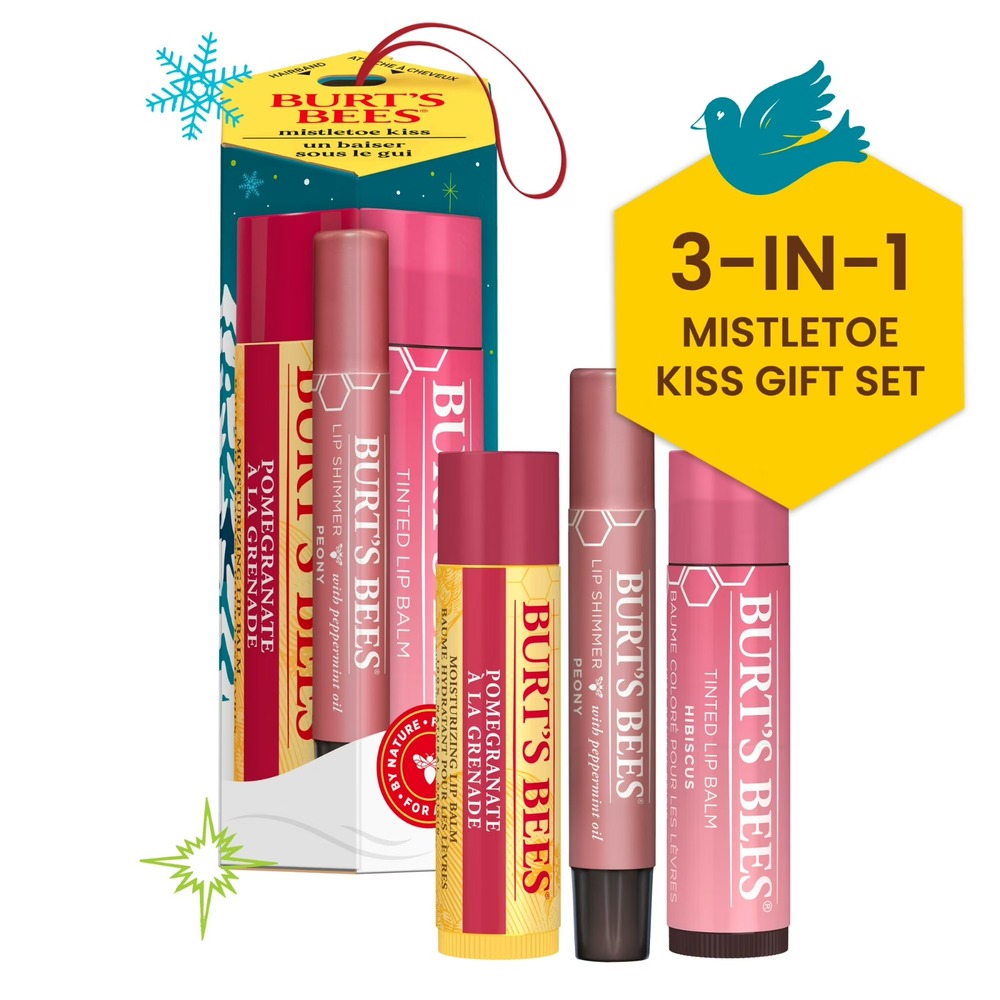 Burt's Bees Mistletoe Kiss Gift Set Pomegranate Lip Balm & Tinted Lip Balm NEW